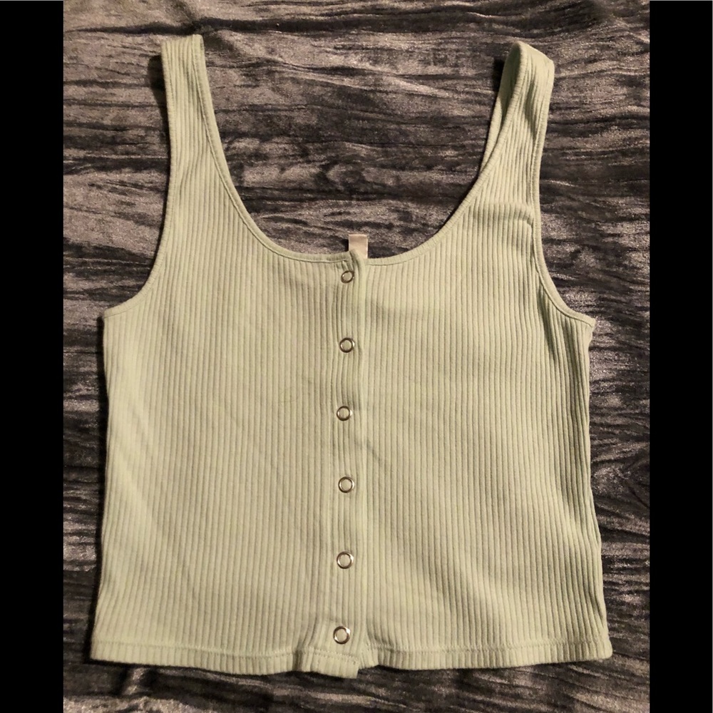 H&M Mint Colored Ribbed Button Tank Size Small